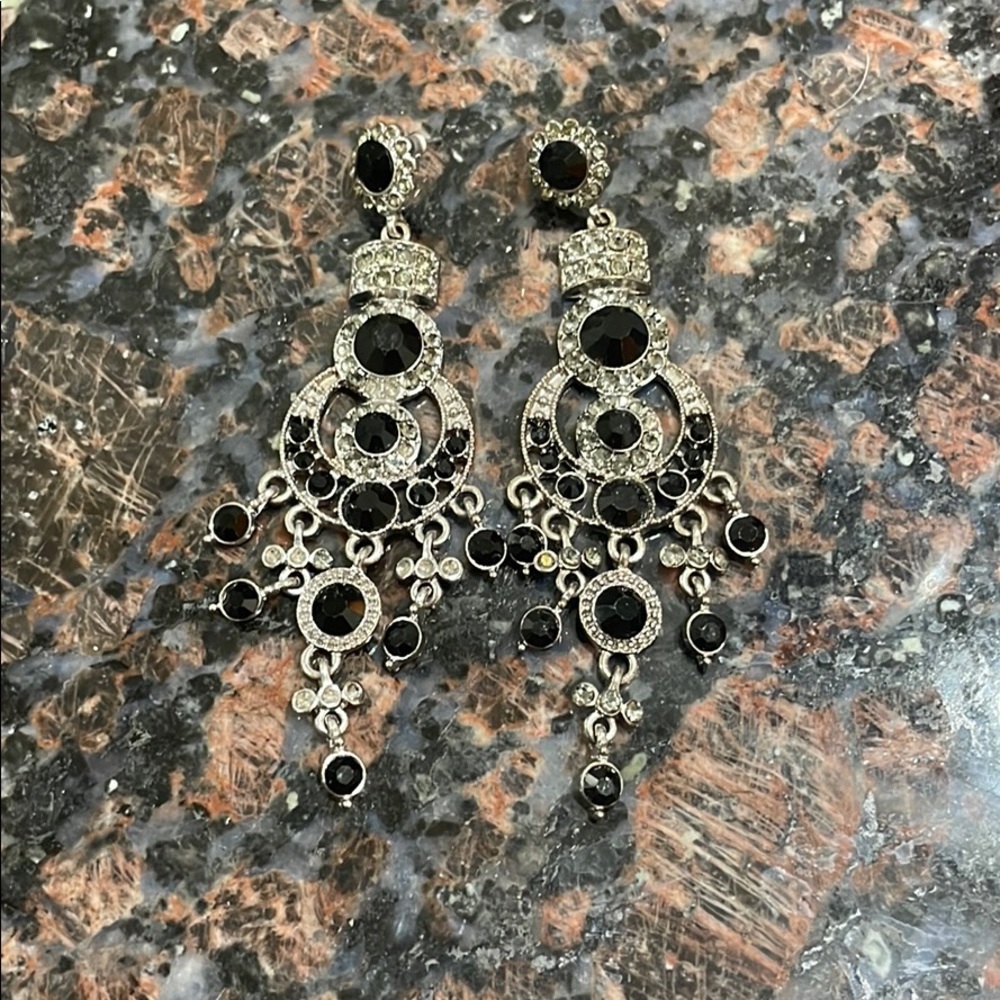 Black and silver dangle earrings